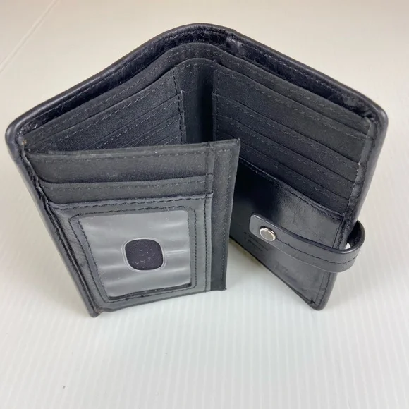 Fossil Black Genuine Leather Patchwork Studded Bifold Wallet - Picture 3 of 15